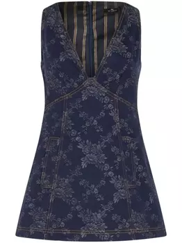 ETRO джинсовое платье мини с цветочным узором, синий