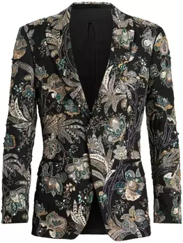 ETRO floral-jacquard single-breasted blazer, черный