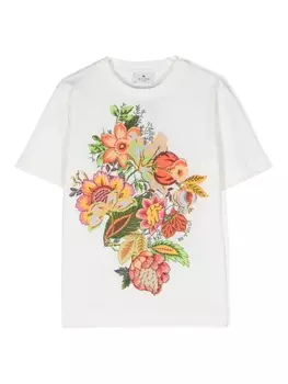 Etro футболка с цветочной вышивкой, белый