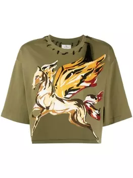 ETRO футболка с нашивкой Pegaso, зеленый