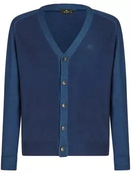 ETRO кардиган из вирджинской шерсти с вышитым логотипом, синий