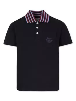 ETRO KIDS хлопковая рубашка-поло с вышитым логотипом, синий