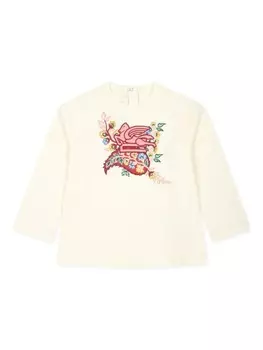 ETRO KIDS хлопковая толстовка с вышитым логотипом, нейтральный цвет