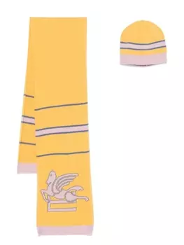 ETRO KIDS комплект из шапки бини и пинеток с узором Pegaso, желтый