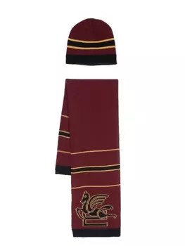 ETRO KIDS комплект из шапки и шарфа с декором Pegaso, красный