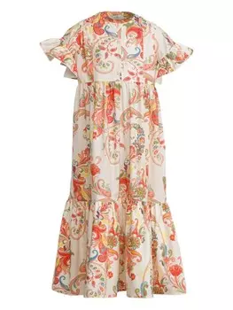 ETRO KIDS платье с оборками и принтом пейсли, оранжевый