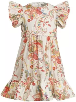 ETRO KIDS платье с оборками и принтом пейсли, оранжевый