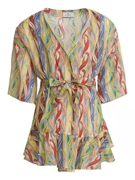 ETRO KIDS платье с поясом и принтом, нейтральный цвет