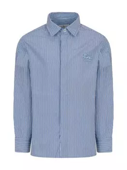ETRO KIDS полосатая рубашка с вышитым логотипом, синий