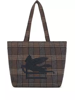 ETRO клетчатая сумка-тоут с узором Pegaso, синий