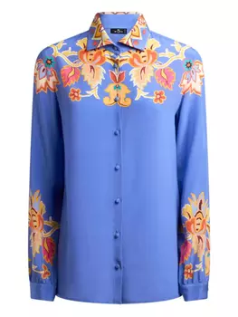 ETRO крепдешиновая рубашка с цветочным принтом, синий