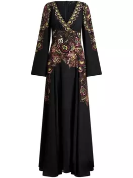 ETRO крепдешиновое платье с цветочным принтом, черный