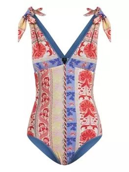 ETRO купальник с графическим принтом и V-образным вырезом, белый