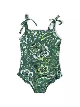 Etro купальник с оборками и принтом, зеленый