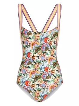 ETRO купальник с открытой спиной и принтом Bouquet, зеленый