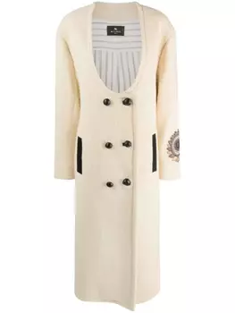 ETRO пальто с цветочной вышивкой, нейтральный цвет