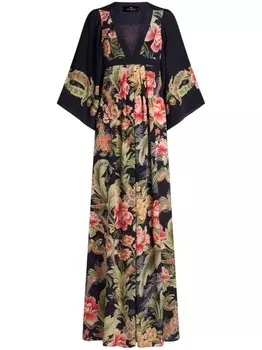 ETRO платье из крепдешина с цветочным принтом, синий