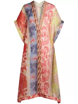 ETRO платье-кафтан из крепа с графическим принтом, белый