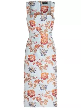 ETRO платье миди без рукавов с цветочным узором, синий