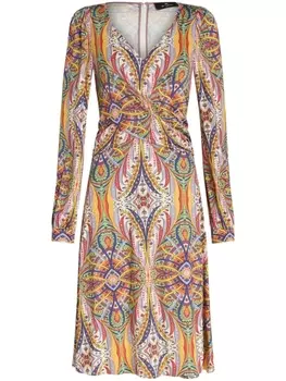 ETRO платье миди с V-образным вырезом и принтом пейсли, нейтральный цвет