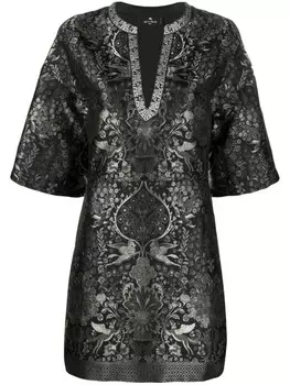 ETRO платье мини с цветочной вышивкой, черный