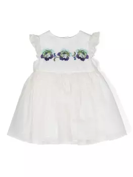 Etro платье с оборками и цветочной вышивкой, белый