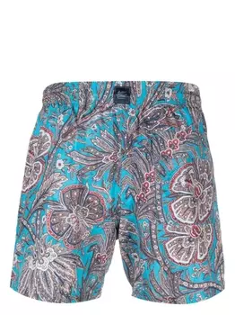 ETRO плавки-шорты с кулиской и цветочным принтом, синий