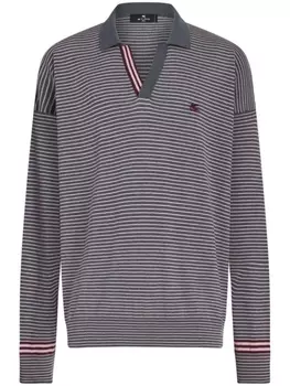 ETRO полосатая рубашка поло с вышитым логотипом, серый