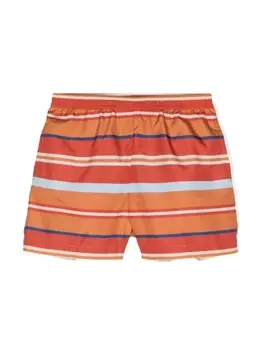 Etro полосатые плавки-шорты с вышивкой Pegaso, оранжевый