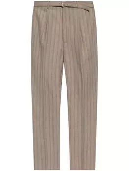 ETRO полосатые шерстяные брюки с поясом, нейтральный цвет