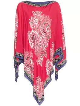 ETRO пончо с вырезом-лодочкой и цветочным принтом, красный