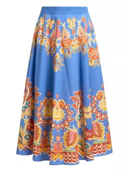 ETRO поплиновая юбка миди с принтом, синий