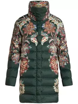ETRO пуховик на молнии с принтом пейсли, зеленый