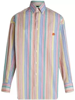 ETRO рубашка из хлопка в полоску с вышивкой Pegaso, синий