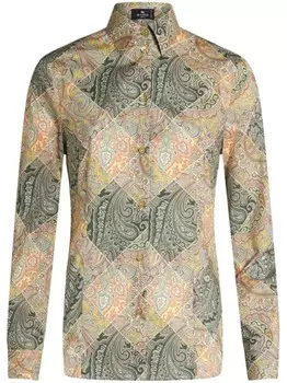 ETRO рубашка из поплина с принтом в стиле пэчворк, нейтральный цвет