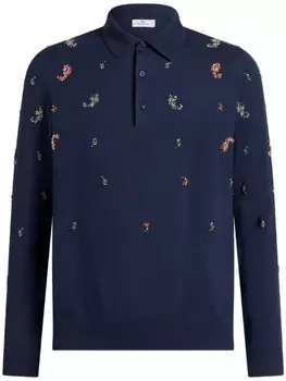 ETRO рубашка поло с узором пейсли и кристаллами, синий