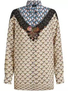 ETRO рубашка с длинными рукавами и цветочным принтом, нейтральный цвет