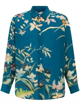 ETRO рубашка с длинными рукавами и цветочным принтом, синий
