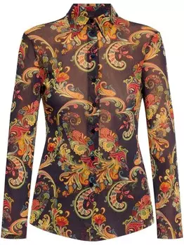 ETRO рубашка с принтом пейсли на пуговицах, синий