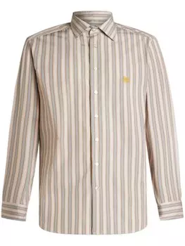 ETRO рубашка в полоску с вышивкой Pegaso, нейтральный цвет