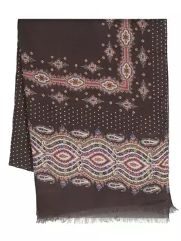 ETRO шарф с абстрактным узором и бахромой, коричневый