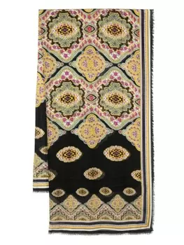 ETRO шарф с бахромой и цветочным принтом, черный