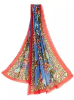 ETRO шарф с бахромой и принтом Bouquet, красный