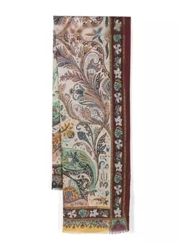 ETRO шарф с бахромой и принтом пейсли, нейтральный цвет