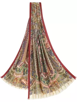 ETRO шарф с бахромой и принтом пейсли, нейтральный цвет