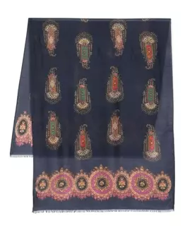 ETRO шарф с бахромой, синий