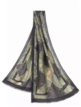 ETRO шарф с принтом пейсли и бахромой, черный