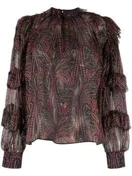 ETRO шелковая блузка с оборками и принтом пейсли, синий