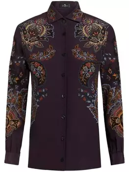 ETRO шелковая рубашка с узором пейсли, фиолетовый