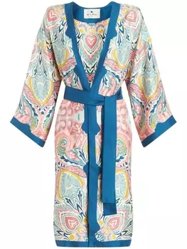 ETRO шелковое пальто с поясом, синий